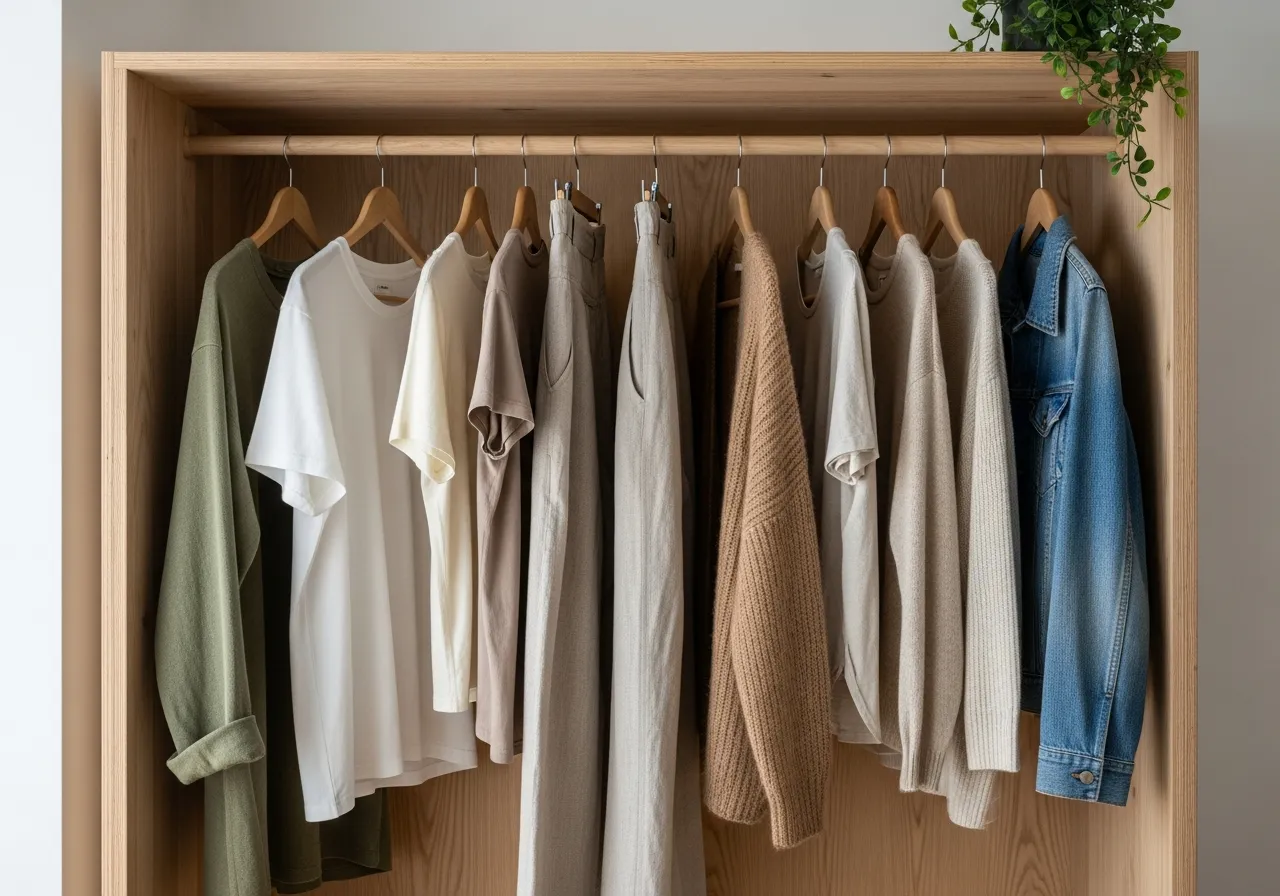Minimalist wardrobe with carefully selected sustainable clothing pieces